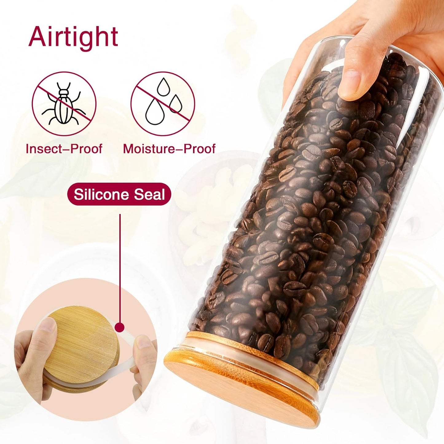 32 oz 8 Pcs Glass Jars with Bamboo Lids, Stackable Clear Food Storage Jars, Airtight Kichen Glass Pantry Storage Containers with Lids for Rice, Candy, Sugar, Flour, Nuts, Cookie, Coffee Bean