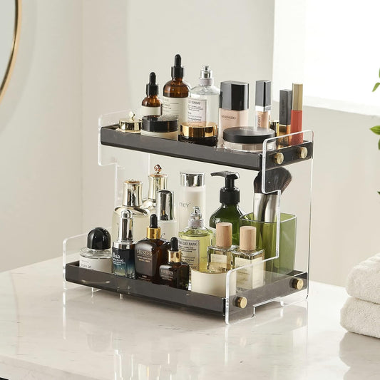 FFK Bathroom Organizer Countertop,2 Tier Bathroom Counter Organizer Kitchen Spice Rack Cosmetic Organizer,Countertop Storage Shelf for Bathroom, Kitchen, Living Room, Bedroom, Dressing Table