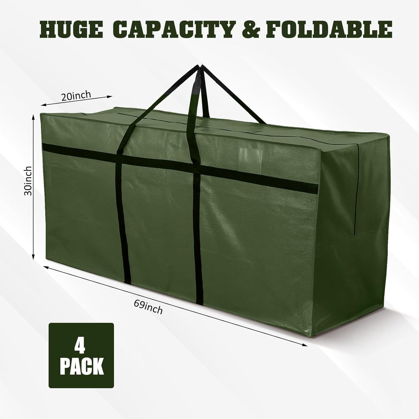 4 Pcs 176 Gallon Large Moving Bags with Zipper and Handles Foldable Storage Duffle Bags Heavy Duty Extra Large Totes for College Dorm Travel Clothes Blankets Bedding Moving (Green)