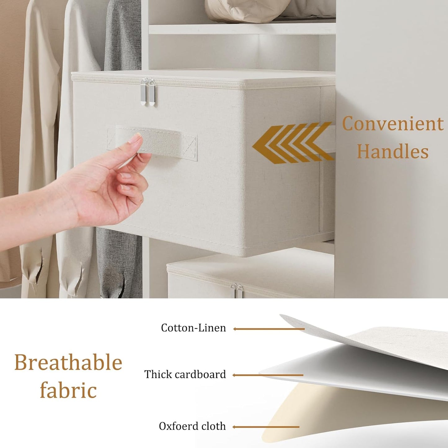 Fabric Underbed Storage Bins with Lid, Foldable Cube Organizer, Home Wardrobe Containers Box for Organizing Clothes, Shoes, Blankets, Pillows, 19.6x15.7x11.8Inches, Beige, 2 Pack