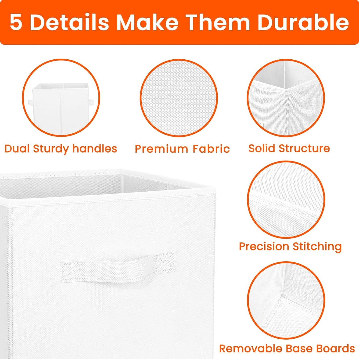 Criusia Storage Cubes, 11 Inch Cube Storage Bins for Shelves Closet Nursery Bedroom - 10 Pack Collapsible Baskets with Handles - Fabric Bins for Organizing Clothes Blanket Toys (White)