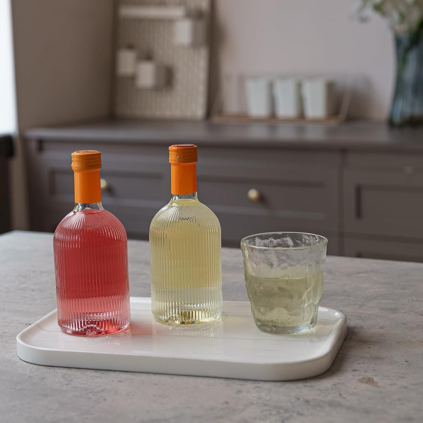 Natural Marble Tray | Luxury Bathroom & Kitchen Organizer | Non-Resin Stone Storage for Perfume, Jewelry, Cosmetics | Waterproof Non-Slip Home Decor,11.8"x7.8"x0.6"