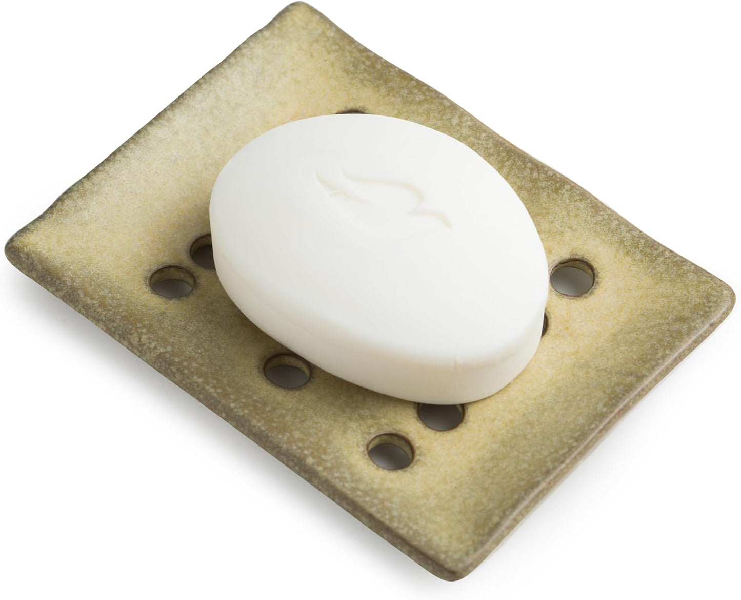 Soap Dish for Shower, Shower Soap Holder for Bathroom, Porcelain Japanese Soap Tray, Keep Dry, 5" x 3.8" Used in Kitchen, Bathroom and Bar Sink, Yellow