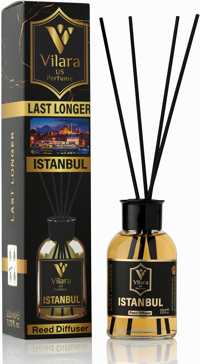 Istanbul Reed Diffuser Set - Luxury Reed Diffusers for Home - Natural Sticks, Long-Lasting Scent - Bathroom, Bedroom, Living Room Decor for Table, Shelves, Nightstand - 3.72 fl oz