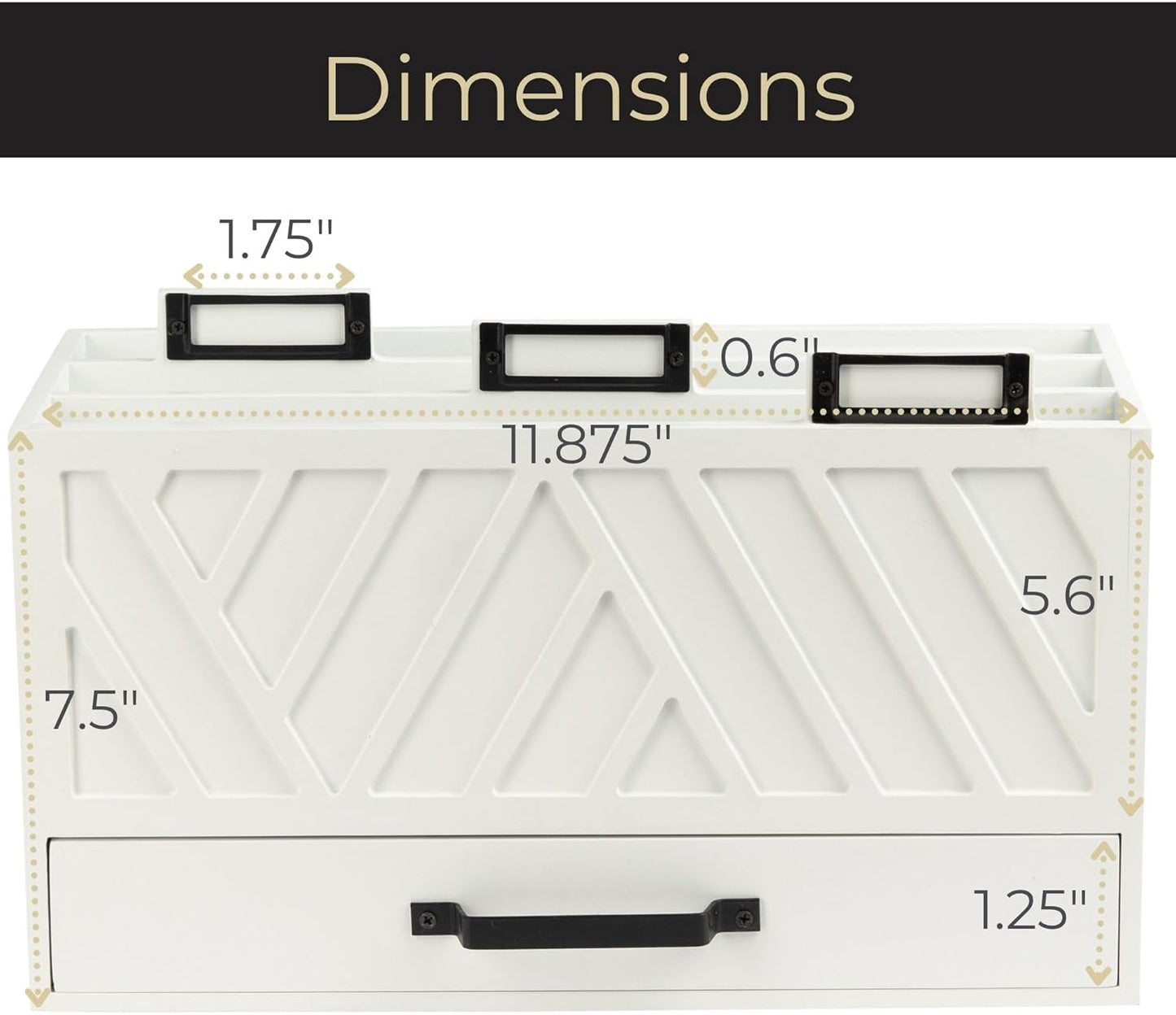 BLU MONACO White Desktop Mail Organizer – Three-Tiered with Gold Label Holders and Drawer – Stylish Mail Holder and Countertop Document Storage for Home or Office