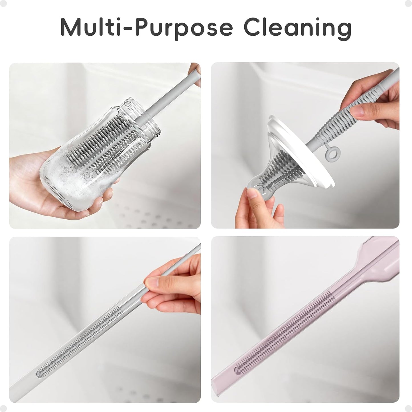 Silicone Cleaning Brush Kit,Water Bottle and Straw Cleaner Brush Set for Tumbler,Baby Bottle,Breast Pump Part,Nipple,Sippy Cup,Glass,Dishwasher Safe,BPA Free,3 Pcs