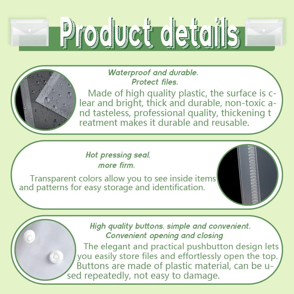 Vmiapxo 40 Pack Stamp and Die Storage Pockets, Reusable Small Plastic Envelopes Waterproof Sticker Organizer Receipt Holder Photo Storage Folders (Mixed Size)