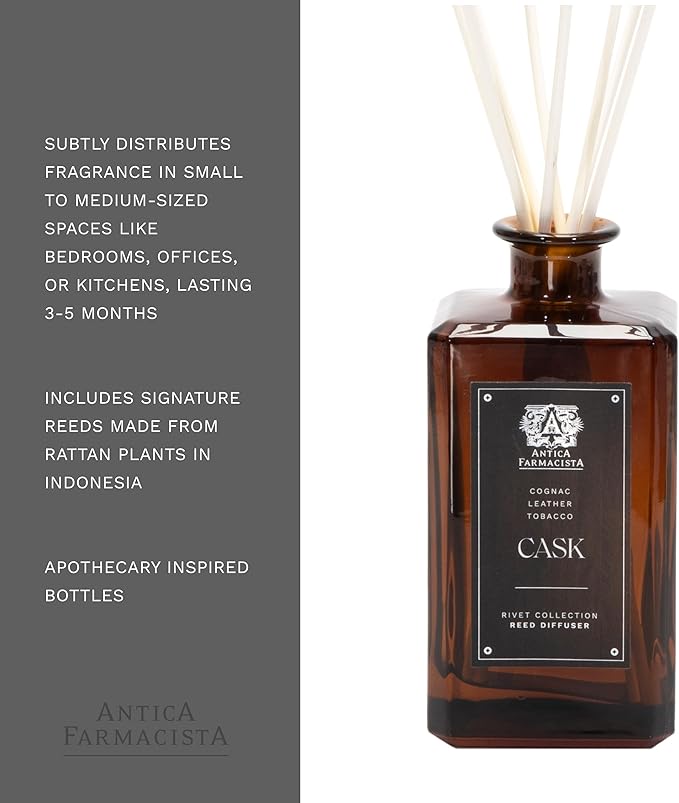 Antica Farmacista Home Ambiance Diffuser - Long-Lasting Reed Scent Diffuser - Luxury Room Freshener Gift - Cask, 10.8 fl oz