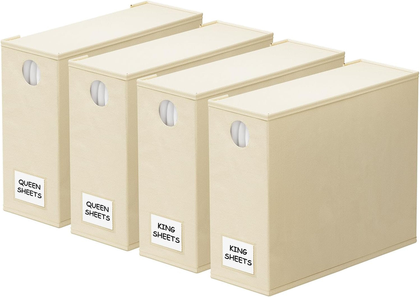 SpaceAid 4 Pack Bed Sheet Organizers and Storage, Foldable Sheet Organizer for Linen Closet, Sheets Set Folder Keeper with Window XL (Queen & King Size) Organizing Bedding Container, Beige