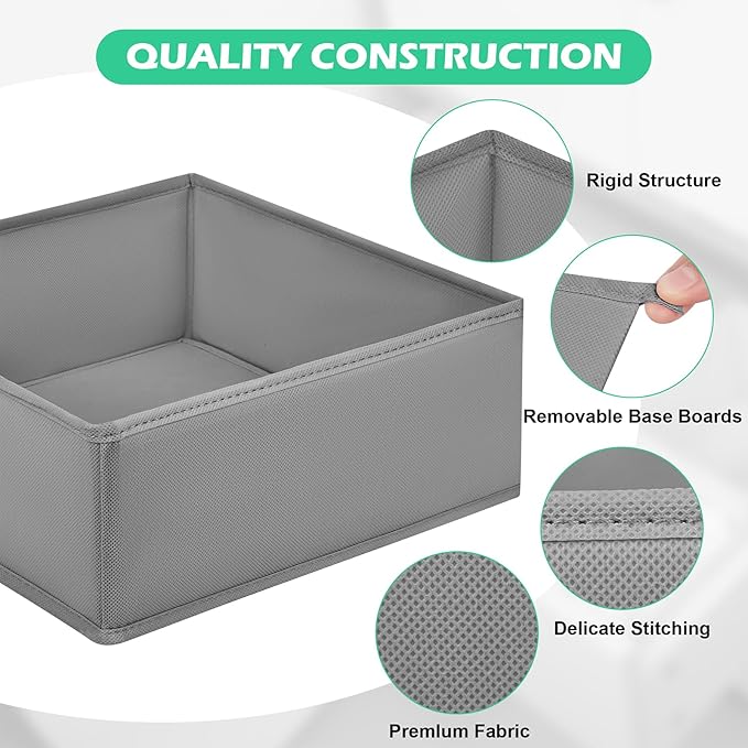 Drawer Clothing Organizer 16-Pack, Grey 3 Sizes Underwear Drawer Dividers, Fabric Folding Wardrobe Organizer, Can Store Baby Clothes, Bras, Underwear, Panties, Belts, Socks, Ties, etc.