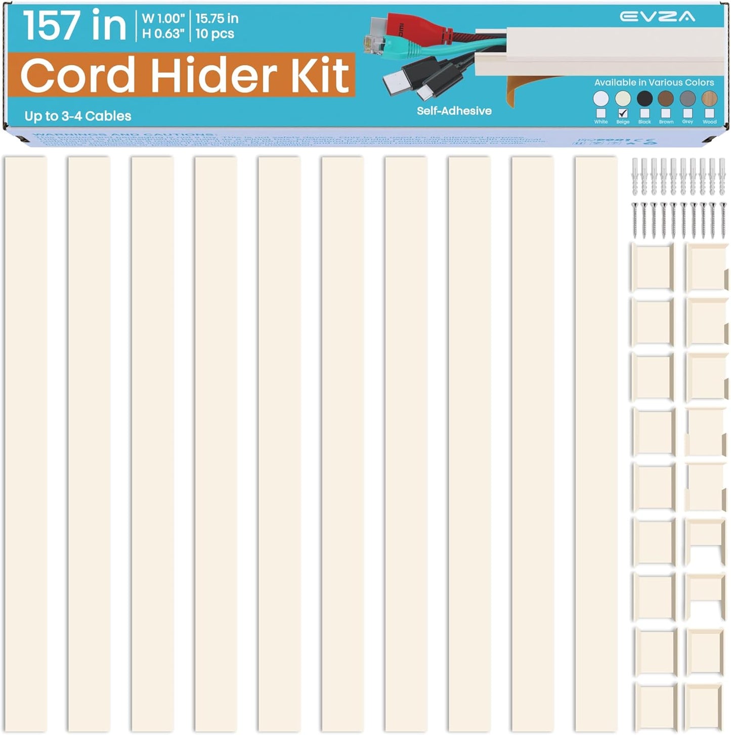 Beige Cord Cover Wire Hiders - 157in Cord Hider Wall Mounted TV, Cable Cover Wall Wire Hider for Cords, Hide Wires Along Wall, Cord Concealer Cable Channel, Cable Raceway, Wire Molding for Wall