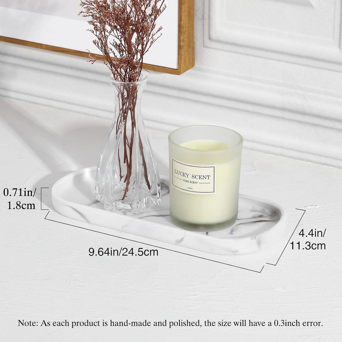 Luxspire Bathroom Vanity Tray, Oval Soap Dispenser Tray, 10" Marble Kitchen Counter Trays, Resin Bathroom Tray for Counter, Toilet Tank Tray, Trinket Tray for Perfume Jewelry, Small, Marble White