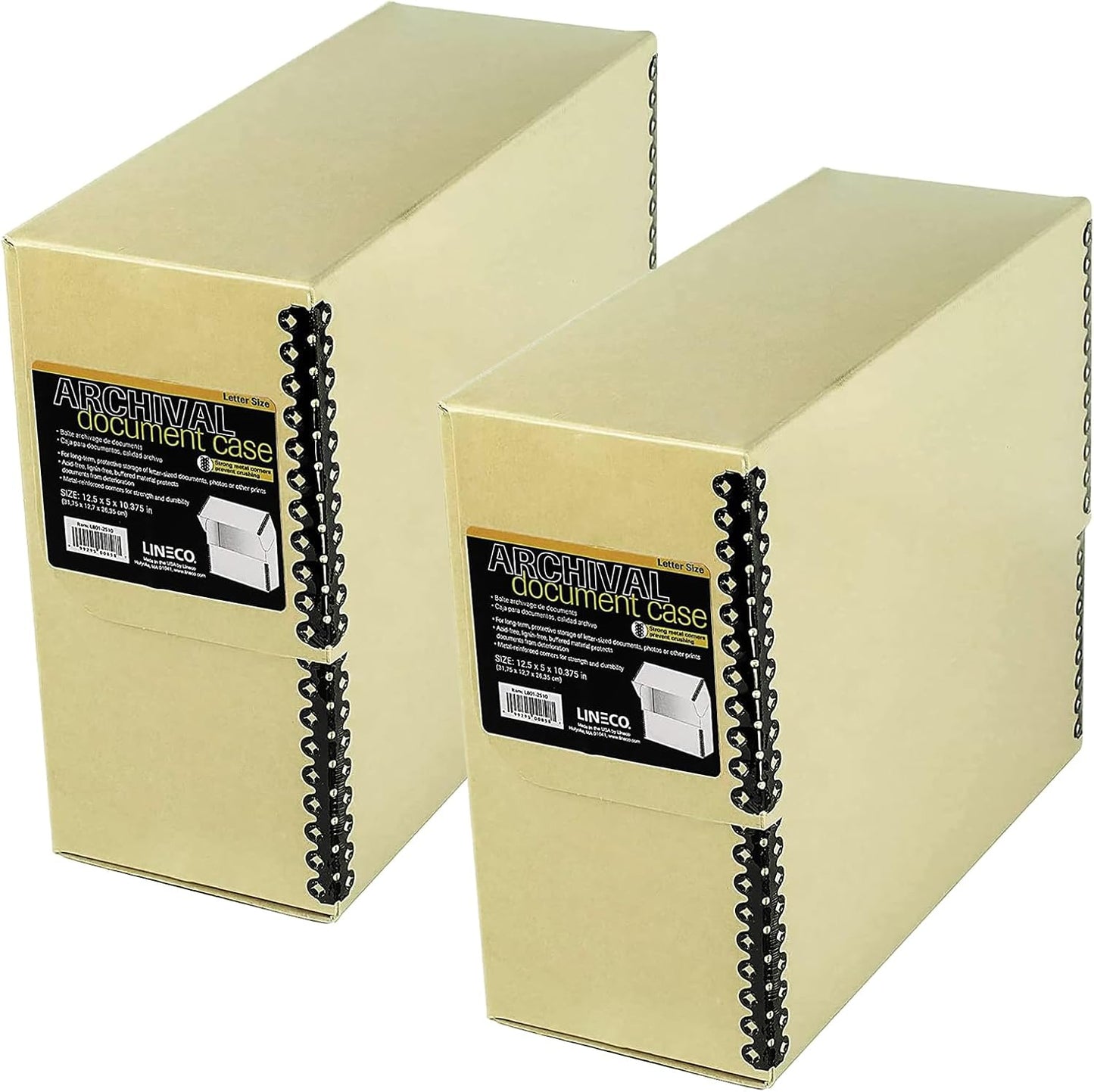 Lineco Archival Document Storage Box with Metal Edge, Acid-Free Tan Boxboard, Organize and Store Files, Prints, Photos, Letter-Sized Case 12.5" x 10.5" x 5" Wide, Pack of 2
