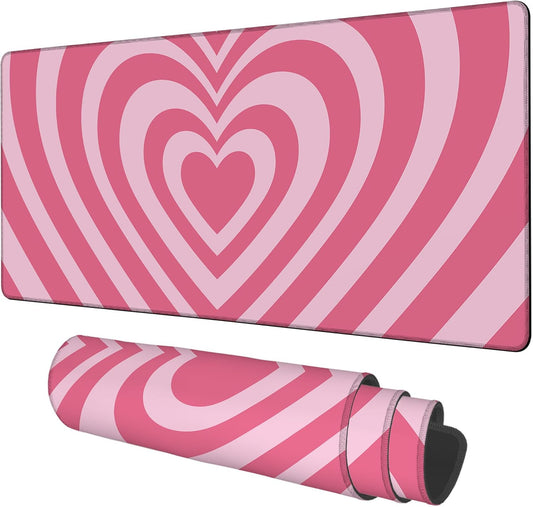 Gaming Desk Pad Large Extra Length Retro Style Hearts Mouse Pad Keyboard Laptop Non-Slip Waterproof with Rubber Base Thick Stitched Edge Mouse Mat for Office Home 35.4 x 15.7 Inches