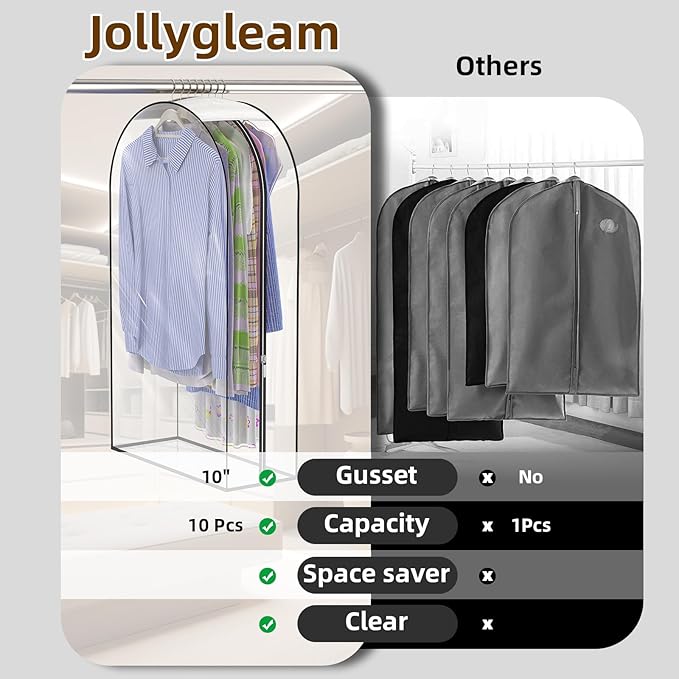 Upgraded Thickened Clear Garment Bags for Hanging Clothes 4 Packs, 10“ Gusseted Clothes Hanging Storage Bags for Closet, Shirts, Coats, Dresses (32 inch)