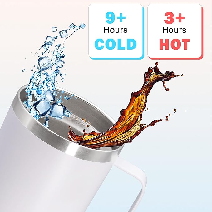 20 oz Tumbler with Handle and Lid, Stainless Steel Tumbler Insulated Travel Coffee Mug, Spill Proof Double Wall Vacuum Tumbler Cup Keep Drink Hot & Cold,White, 1 Pack