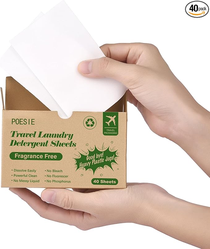 Poesie Laundry Detergent Sheets Laundry Soap Sheets for Travel Camping Clothes Washing Sheet Unscented 1 Mini Box 40 Count