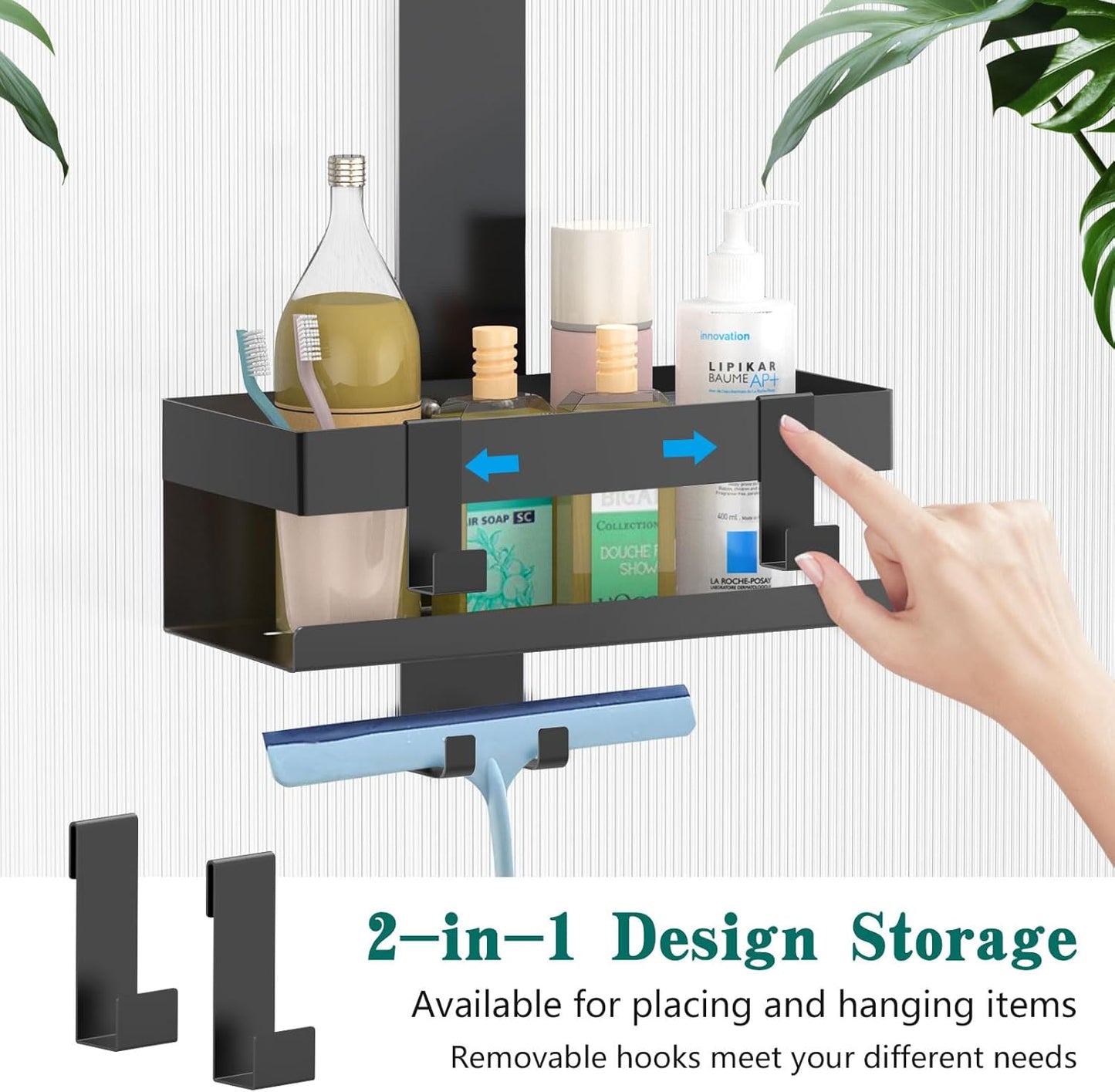 Emibele Over The Door Shower Caddy, 304 Stainless Steel Hanging Shower Caddy Rustproof Shower Shelves, No Drilling Hanging Shower Organizer for Bathroom Glass Door, Black