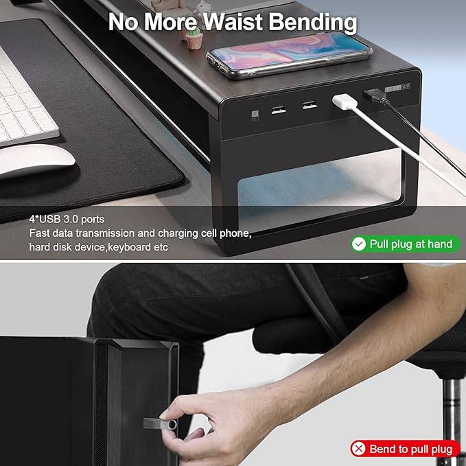 Vaydeer 2 Tiers Dual Monitor Stand USB 3.0 Aluminum Monitor Riser Strong & Sturdy Suitable for Computer,PC Monitor, Laptop, TV, Printer Metal Desk Organizer black