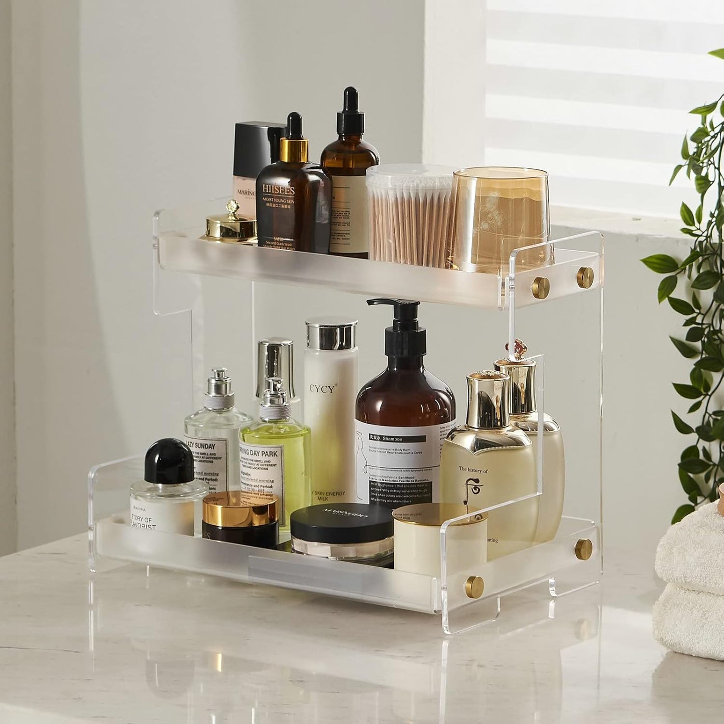 FFK Bathroom Organizer Countertop,2 Tier Bathroom Counter Organizer Kitchen Spice Rack Cosmetic Organizer,Countertop Storage Shelf for Bathroom, Kitchen, Living Room, Bedroom, Dressing Table