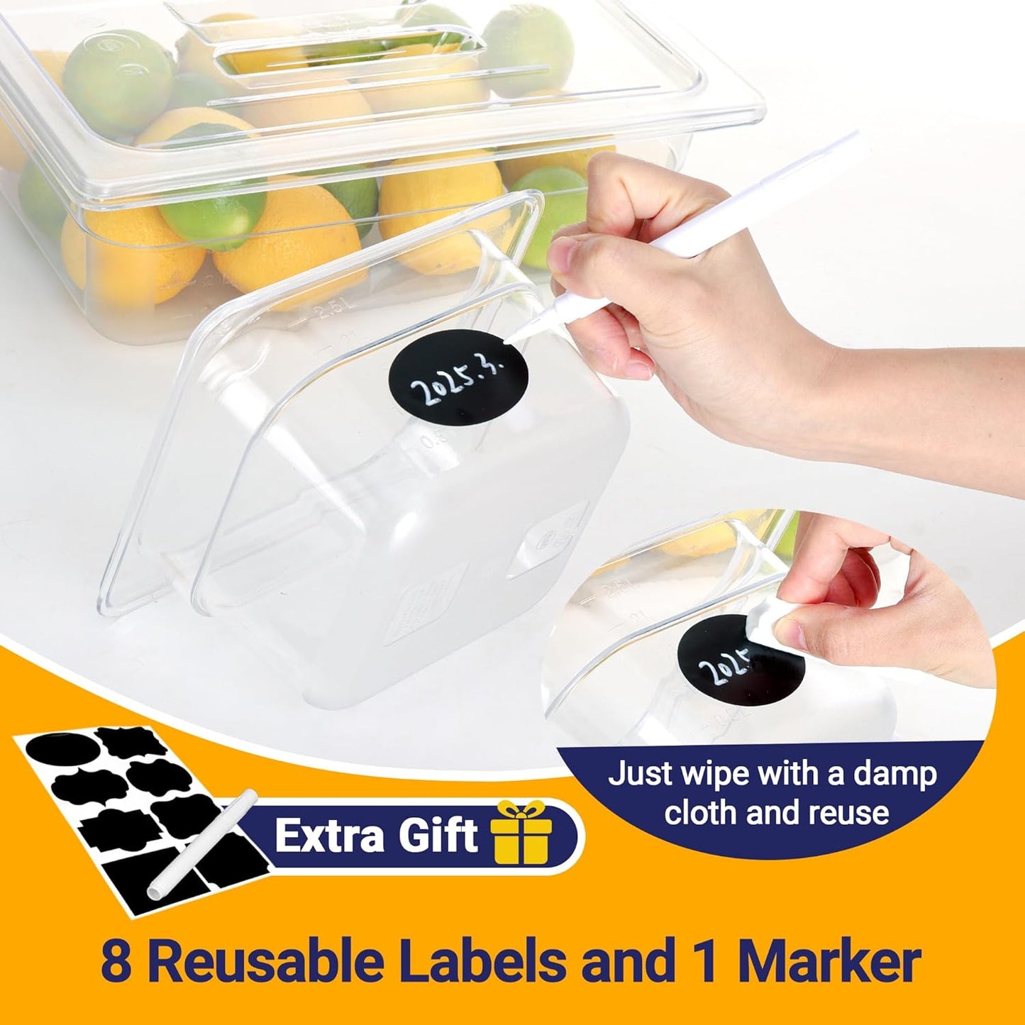 6 Pack NSF Food Pans with Lids, 1/9 Size 2.6'' Deep Commercial Food Storage Containers, Polycarbonate, Clear