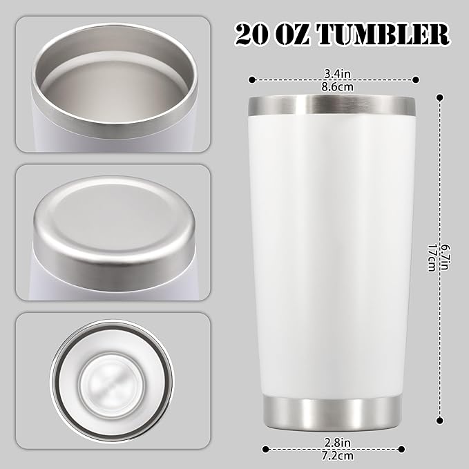 20 oz Tumbler with lid Double Wall Vacuum Insulated Tumblers Stainless Steel Coffee Mug Travel Coffee Tumbler Powder Coated Tumbler Cup Keep Hot&Cold - (White 1 Pack)
