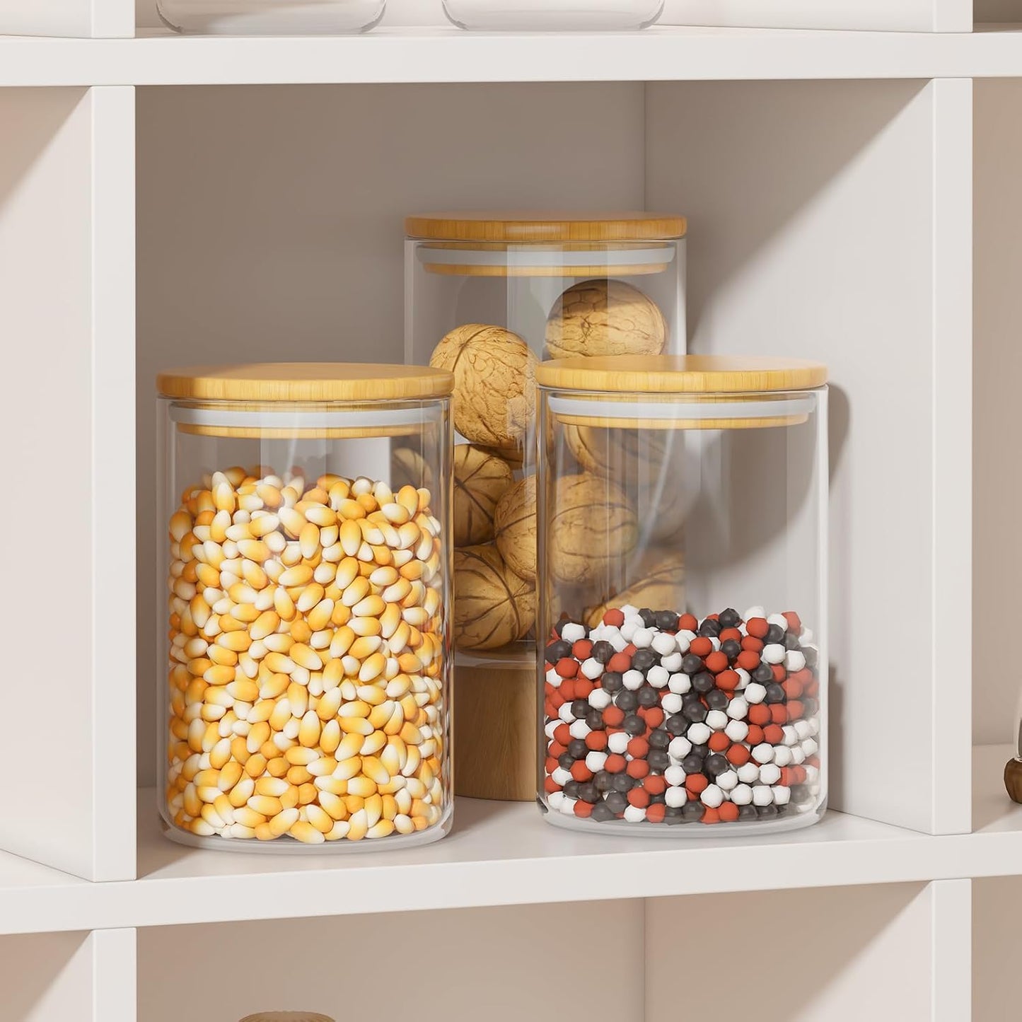 6 Piece Glass Storage Jars Set with Airtight Bamboo Lids and Labels, 37oz/1100ml Glass Spice Jars Food Storage Containers for Home Kitchen,Pantry, Tea, Sugar, Salt, Coffee, Flour, Herbs, Grains