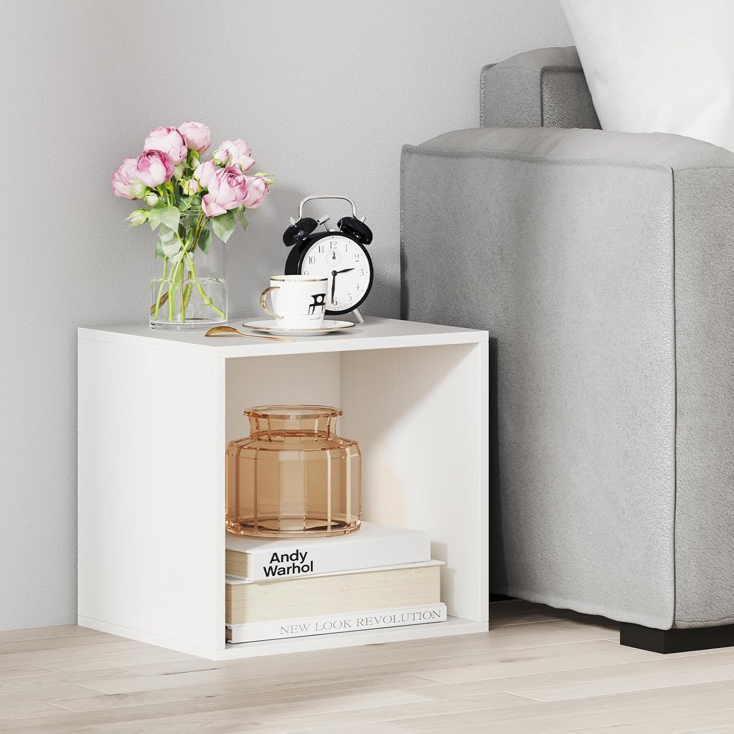 Giantex White Cubby Bookcase, Stackable Cube Storage Organizer w/Open Bookshelf, Wooden Display Shelving Unit for Small Space, DIY Modular Cubby Storage System for Study, Living Room