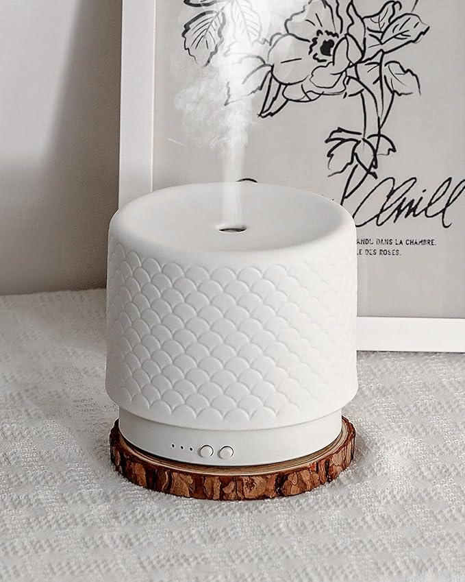 Ceramic Essential Oil Diffuser 280ml- Aromatherapy Diffuser with Ultrasonic Cool Mist Humidifier, Timer, Auto Shut-Off, Large Room Aroma Diffuser for Home, Bedroom, Office, Yoga