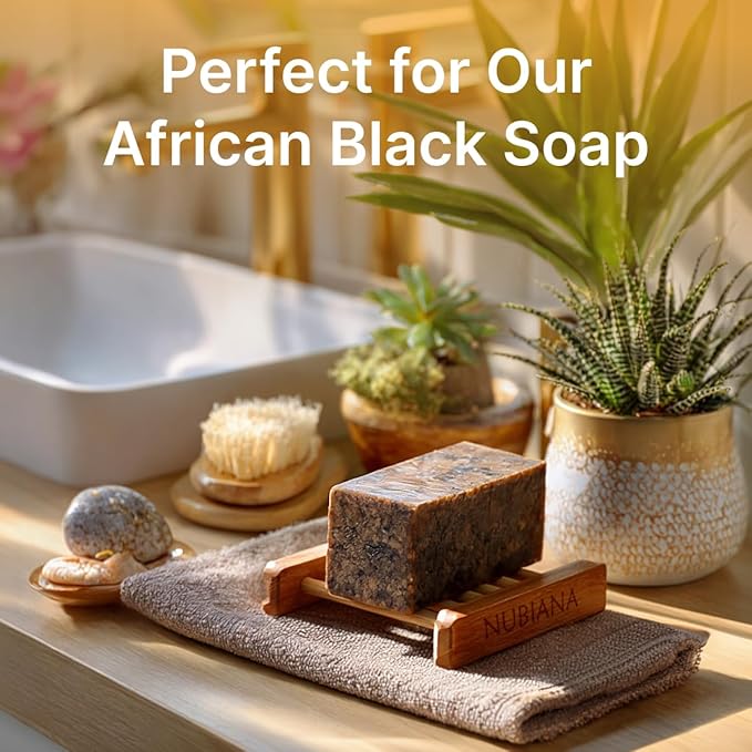 Nubiana Bamboo Soap Dish for Shower - Set of 2 Natural Wood Soap Holder with Drainage - Bar Soap Saver Tray for Bathroom Counter - Eco-Friendly Soap Dishes - 2 Pack