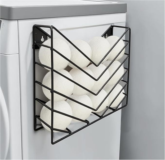 Dryer Balls, 12P Wool Balls with 1 Holder, Dryer Balls for Laundry Reusable with 1P Metal Black Storage Organizer Set for Large Balls(2.6 to 2.75inch Dia) Reduces Static & Wrinkles