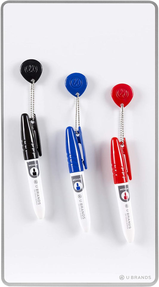 U Brands Magnetic Dry Erase Board White Board Value Pack, 6" x 11", Frameless, Includes 3 Magnetic Markers