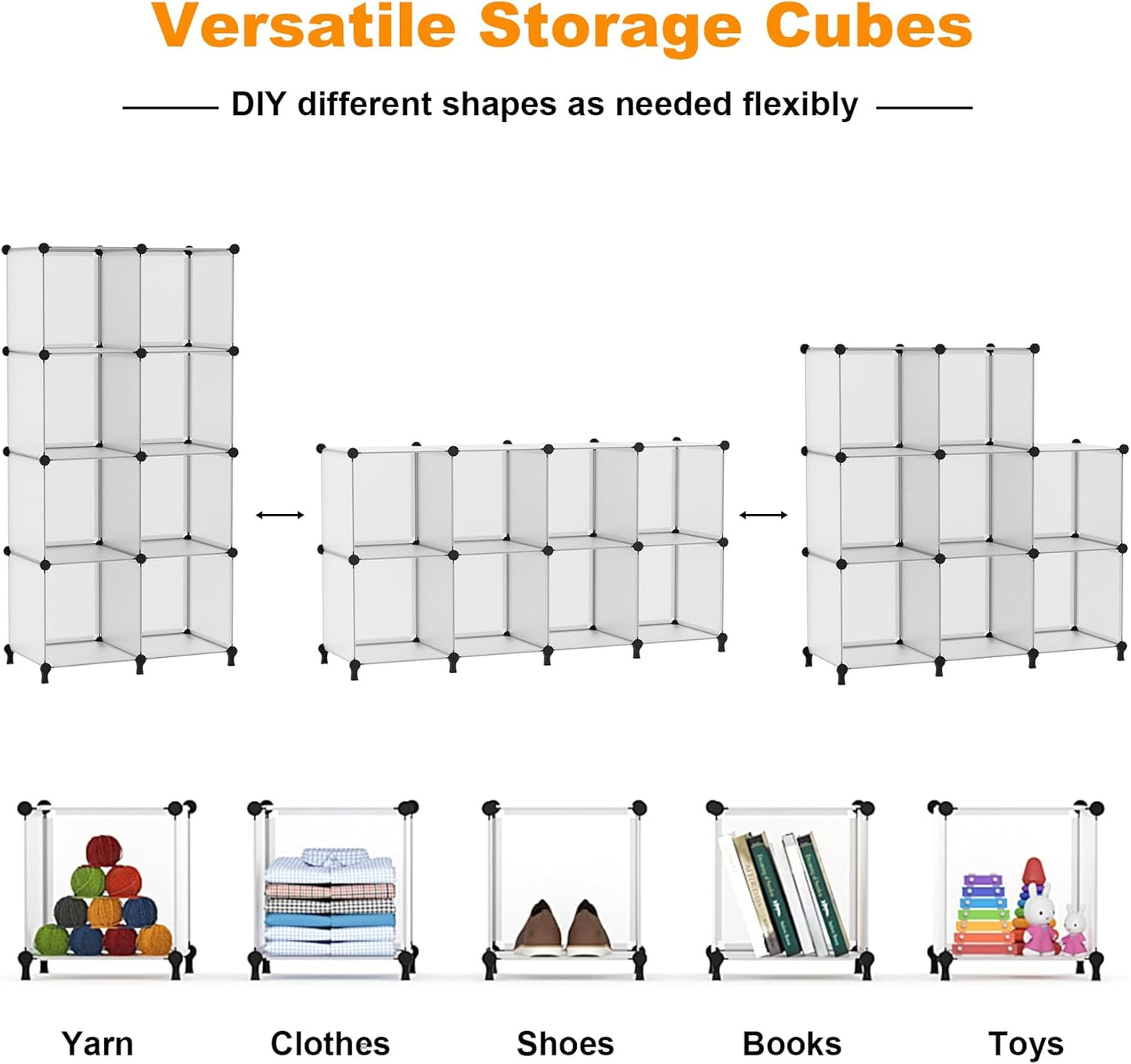 AWTATOS 8 Cube Storage Organizer, Closet Organizer Storage Shelf, Bookcase Bookshelf, DIY Stackable Storage Cubes Shelves for Closet, Bedroom, Home, Office, Translucent
