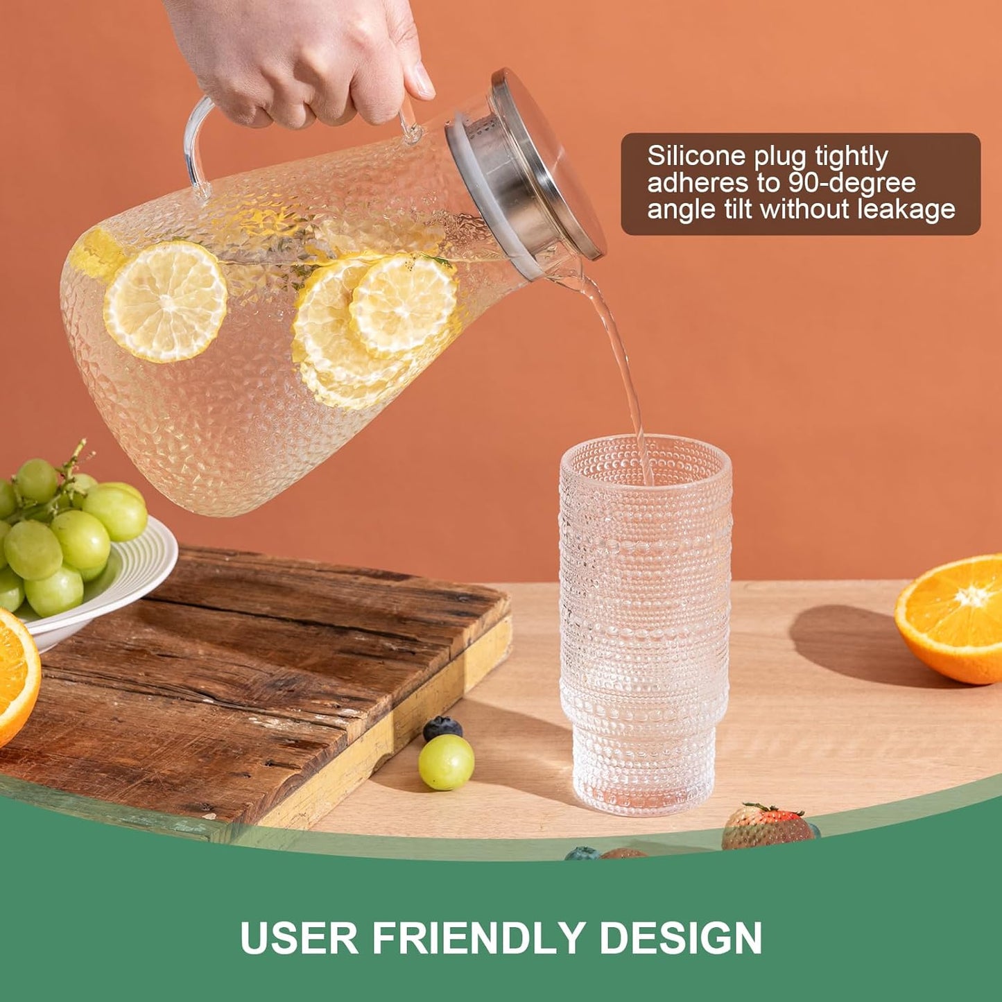 1.8 Liter 60 oz Glass Pitcher with Lid and Spout,2pcs set,Glass Carafe for Hot/Cold Water, Large Iced Tea Pitcher for Iced Coffee, Milk,Juice,Homemade Beverage,and Drinks