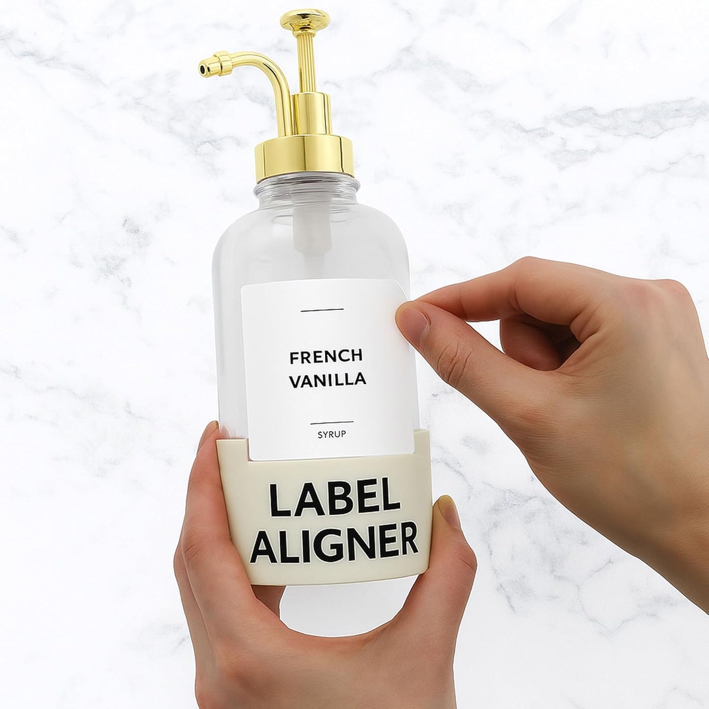 Coffee Syrup Dispenser with Pump - Includes 24 Flavor Labels - Glass Syrup Dispenser for Coffee Bar - Elevate your Beverage Station with 16.9 fl oz Flavoring Container Bottles, 2pcs, Gold