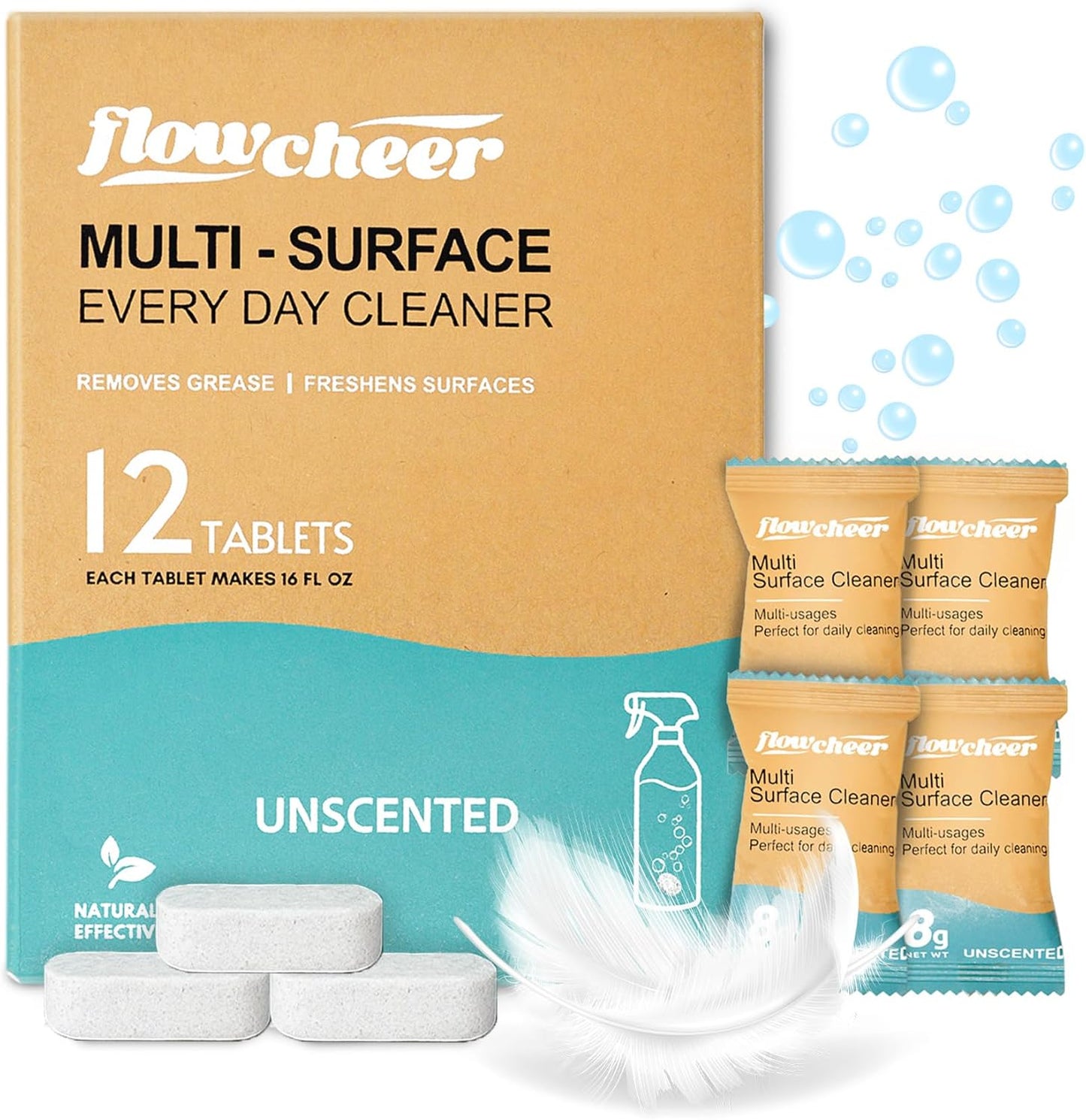Free & Clear All Purpose Cleaner Refills – Non-Toxic Multi-Surface Cleaning Tablets (12 Pack) Makes 192 Fl Oz Spray Cleaner for Home & Kitchen – Unscented
