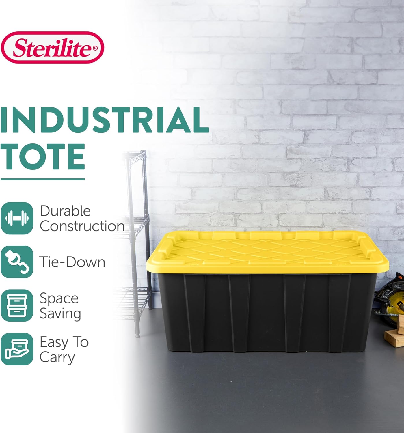 Sterilite 16-Pack Industrial Tote, Plastic Storage Container Bins with Lids, 38 Gallon - Heavy-Duty Organizing Containers for Closet, Bathroom, and Office