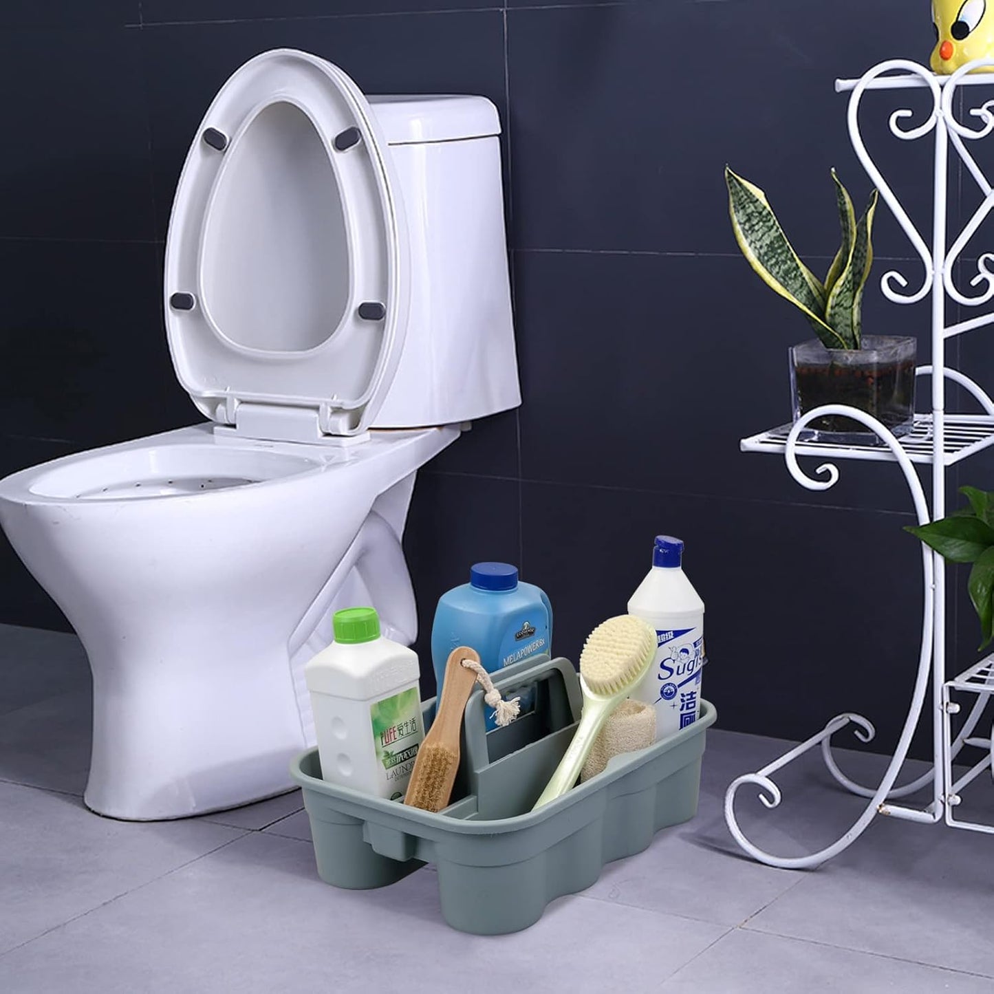 Teyyvn 4 Pack Carry Caddy, Plastic Cleaning Caddy with Handle, Gray