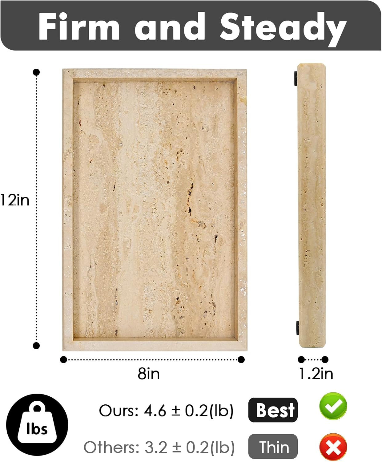 Real Natural Travertine Tray for Bathroom, Vanity, Kitchen and Desktop, Rectangle Genuine Travertine Stone Tray for Jewelry, Cosmetics, Candles, Lotion, Perfume and Home Decor