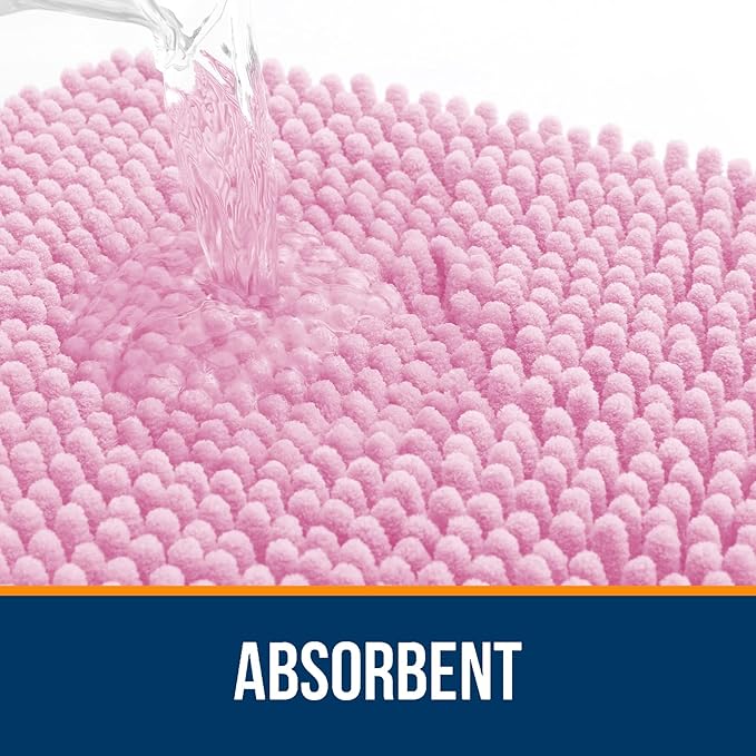 OLANLY Toilet Rugs U-Shaped 24x20, Extra Soft Absorbent Chenille Contour Bathroom Rugs for Toilet, Dry Quickly, Machine Washable, Non-Slip Bath Mat, Pink