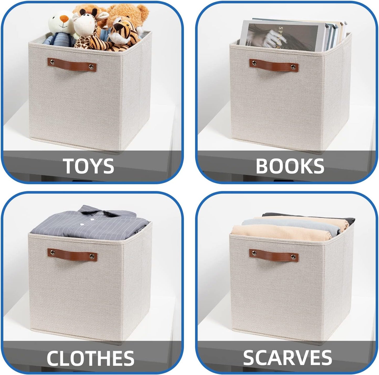 Temary Cube Storage Bins 12 Inch Storage Cubes 4PCs Fabric Organizer Bins Boxes with Handles, Sturdy Collapsible Closet Storage Organizer for Shelf, Bedroom, Cabinet (Beige, 12 x 12 x 12)