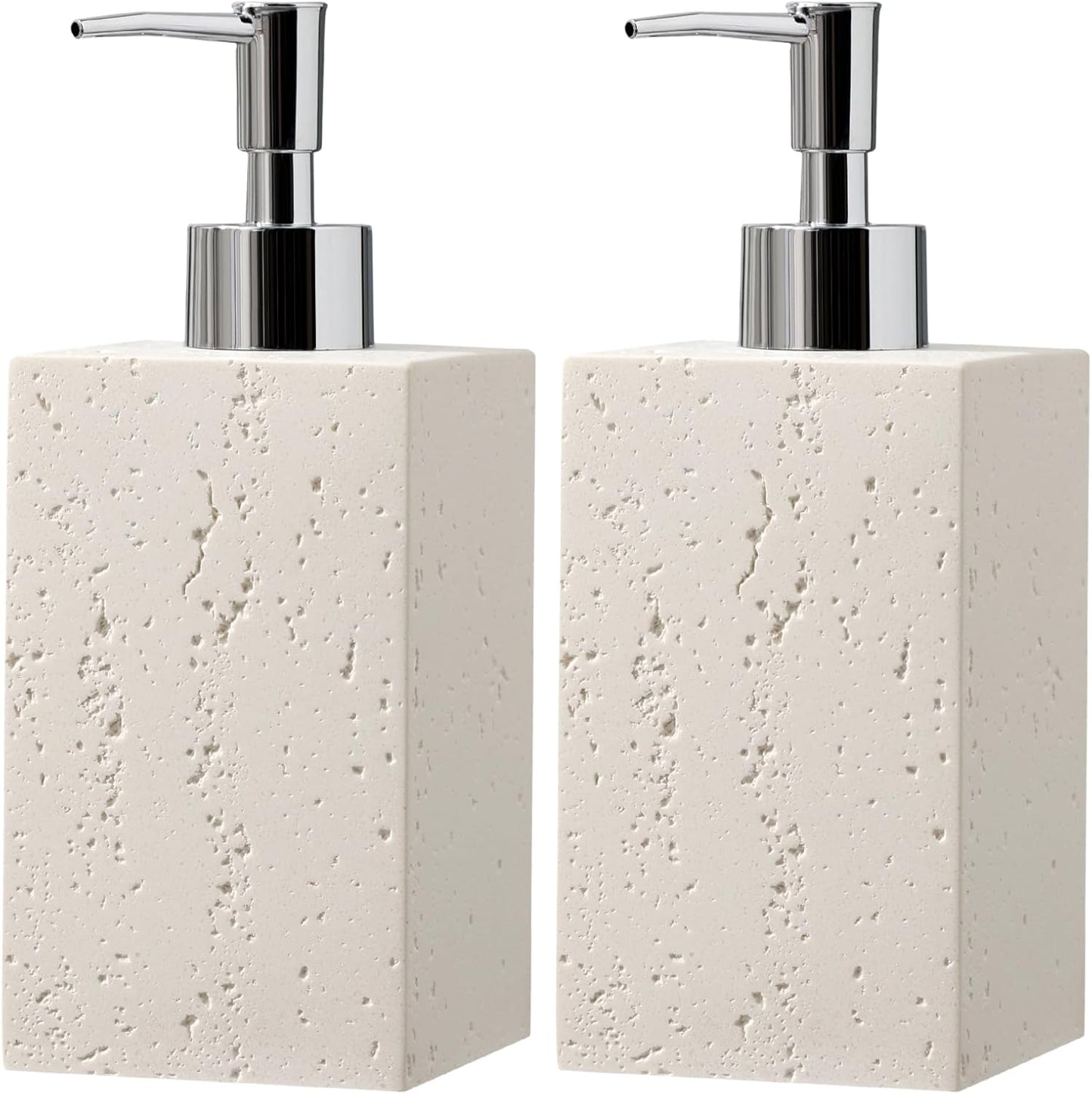 Soap Dispenser 420ML 14OZ, 2pcs Luxurious Hand Dish Soap Dispenser Set, Refillable Lotion Bottle with Rustproof Pump for Bathroom Countertop Kitchen Sink (Off White)