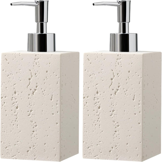 Soap Dispenser 420ML 14OZ, 2pcs Luxurious Hand Dish Soap Dispenser Set, Refillable Lotion Bottle with Rustproof Pump for Bathroom Countertop Kitchen Sink (Off White)