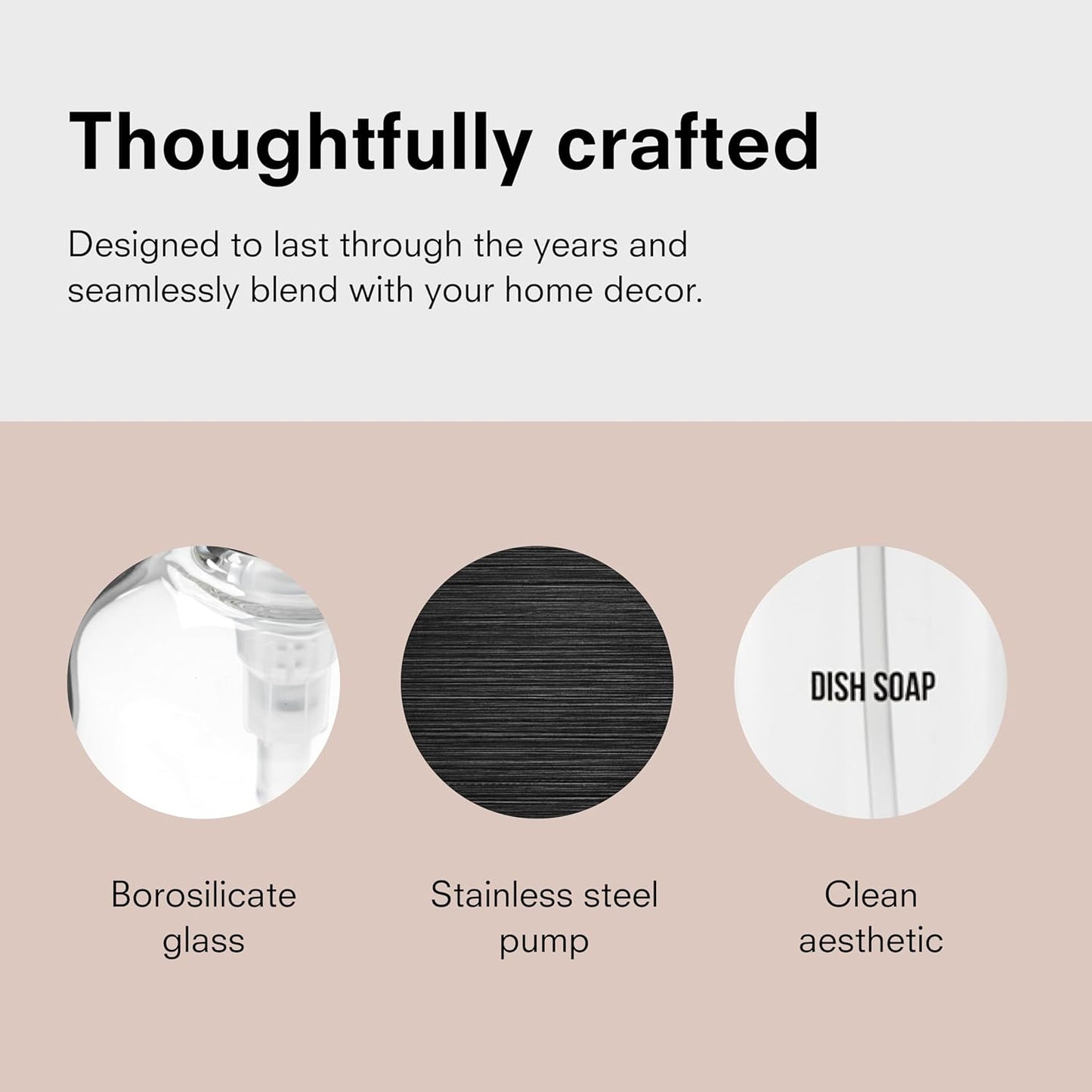 Public Goods Glass Dish Soap Dispenser Pump for Kitchen Sink | Liquid Dish Soap Refill Bottle | Made with Clear Borosilicate Glass and Black Stainless Steel | 16 Oz Dispenser