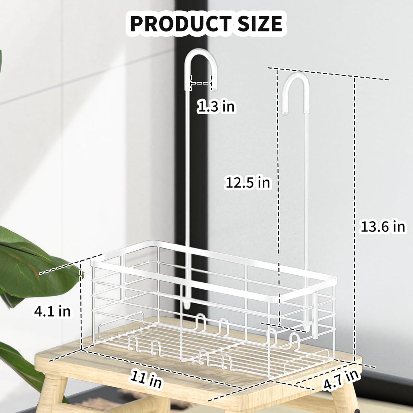 SHANSHUI Shower Hanging Caddy, Bathroom Shower Organizer Basket, Shampoo Bracket, Over Door Showers Rack with Hooks, 304 Stainless Steel Rustproof White