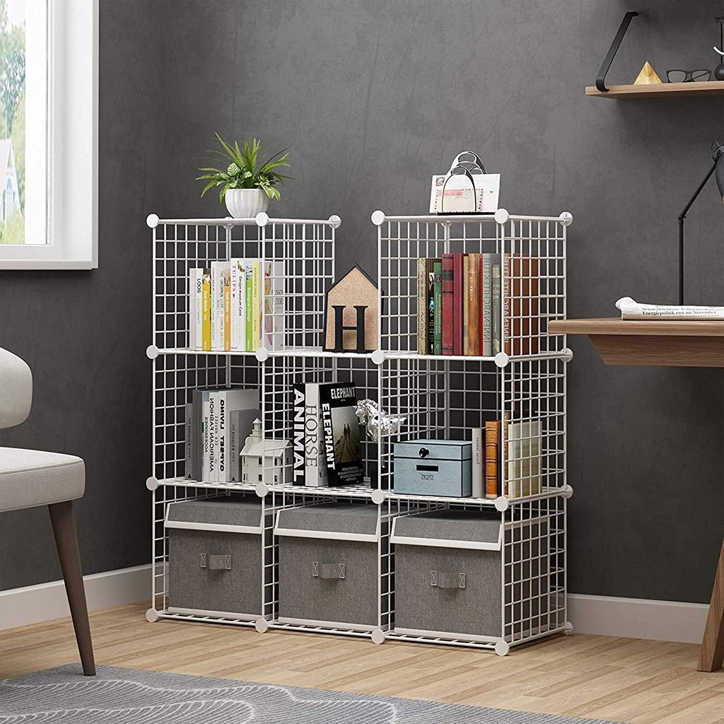 C&AHOME Wire Cube Storage, 9-Cube Organizer Metal, Wire C Grids Storage, Storage Bins Shelf, Modular Bookshelf, Closet Cabinet Ideal for Home, Living Room, Office 36.6”L x 12.4”W x 48.4”H White