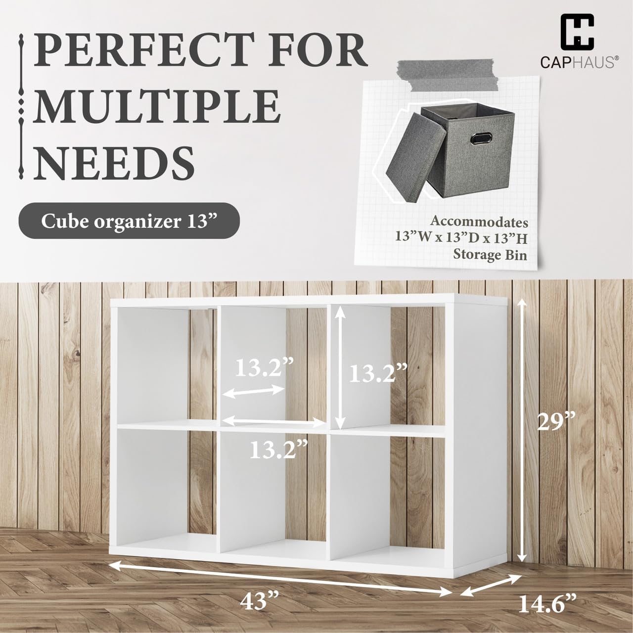 CAPHAUS Sturdy Room 13-Inch Cube Storage Organizer Shelf, with Extra Thick Exterior Edge, Open Storage Shelf Divider, Bookcase, 6-Cube / 8-Cube / 9-Cube, Colors Available in Rustic Grey Oak and White