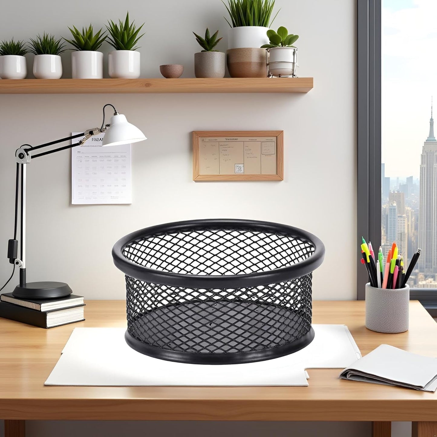 1 Pc Black Minimalist Metal Paper Clip Holder Mesh Paperclip Bowl Binder Clip Dispenser Desk Bobby Pin Container Organizer for Home Office Classroom School Desk Supplies Holders and Dispensers