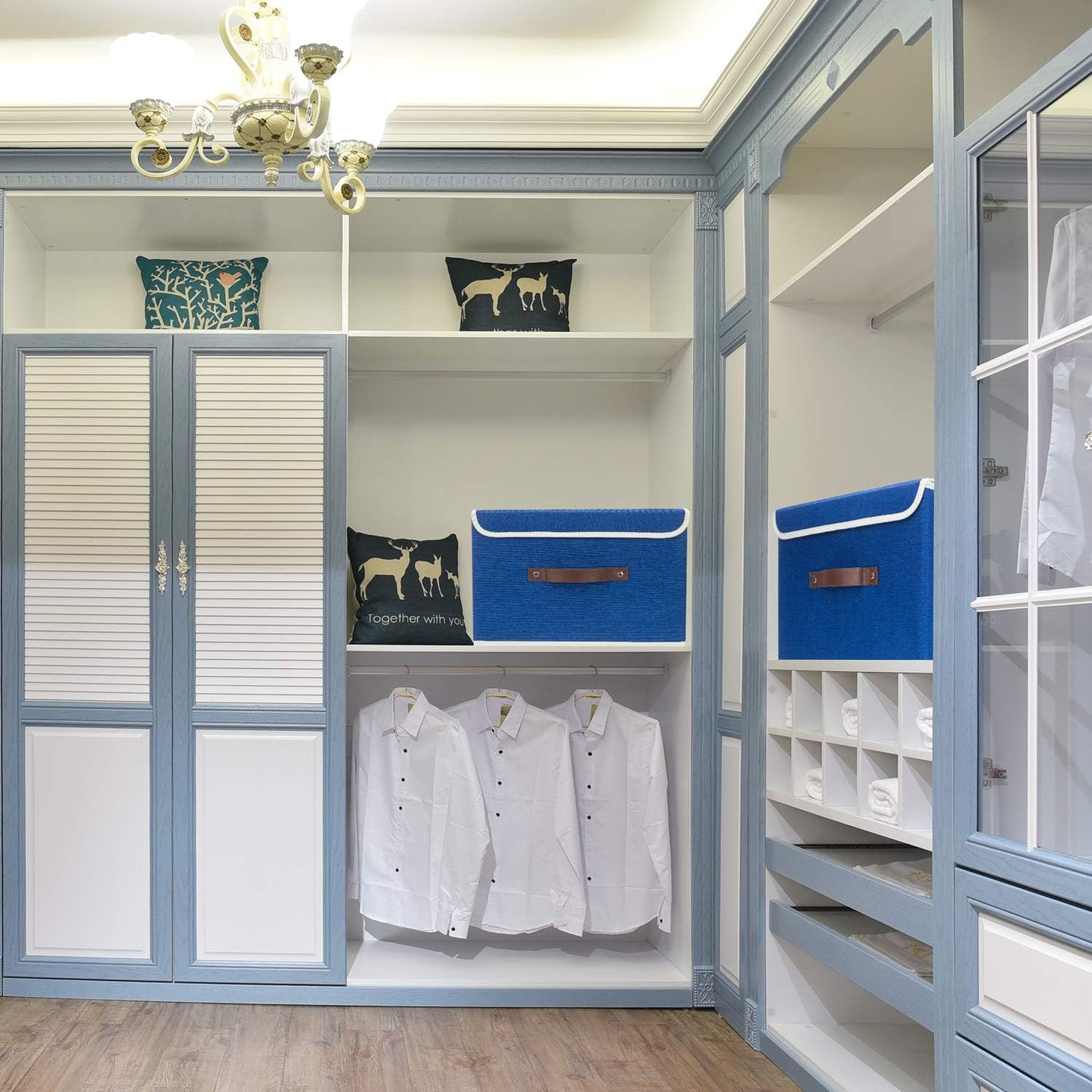 TYEERS Collapsible Storage Boxes, Washable Fabric Storage Bins with Lids, 14.9x9.8x9.8 inches, 2 Pack, Classic Blue