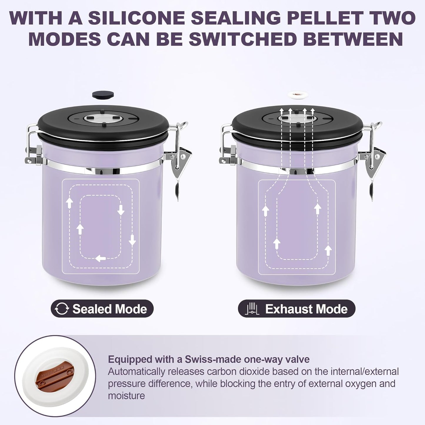 ShanSon Coffee Canister Airtight Coffee Container Stainless Steel Coffee Bean Storage Container with Scoop Coffee Canister for Beans Grounds Sugar Flour Tea Cereal,22OZ, Purple